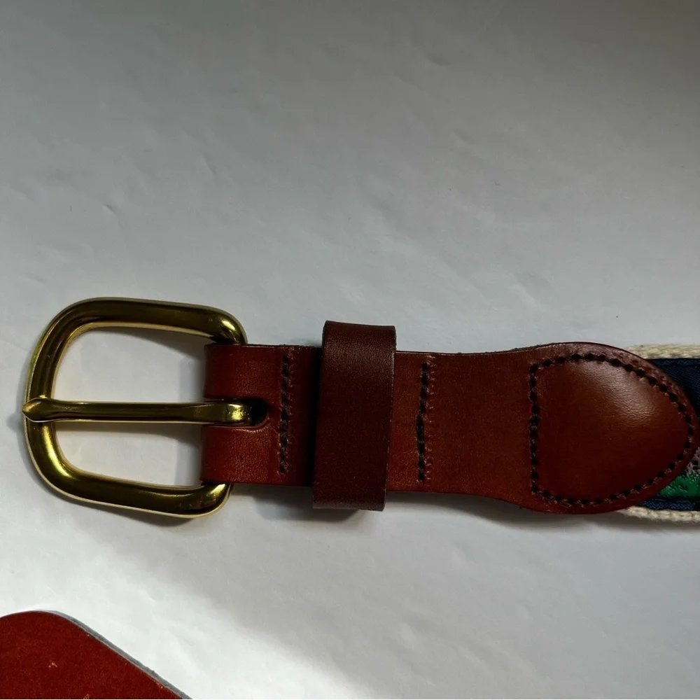 LEATHER MAN HANDMADE Lighthouse Print Belt with Gold Buckle Size 44